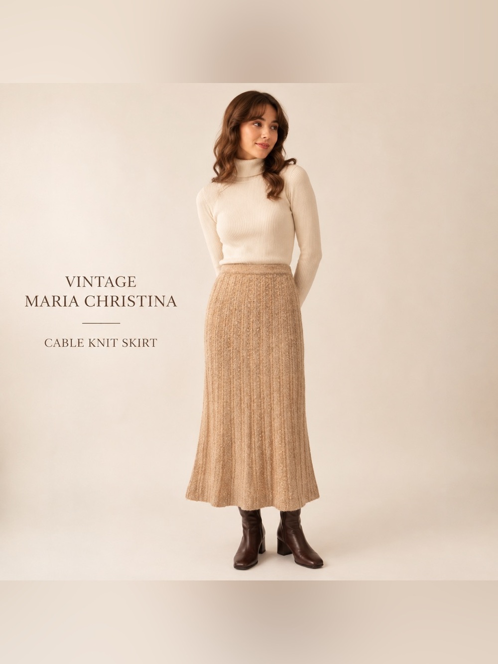 Vintage Maria Christina Honey Brown Cable Knit Maxi Skirt Medium Fall